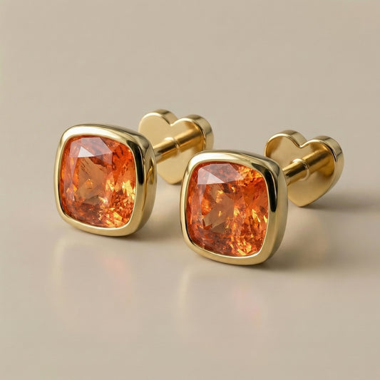 Fanta Spessartite Garnet Flat Back Stud Pair — Matched — Made to Order
