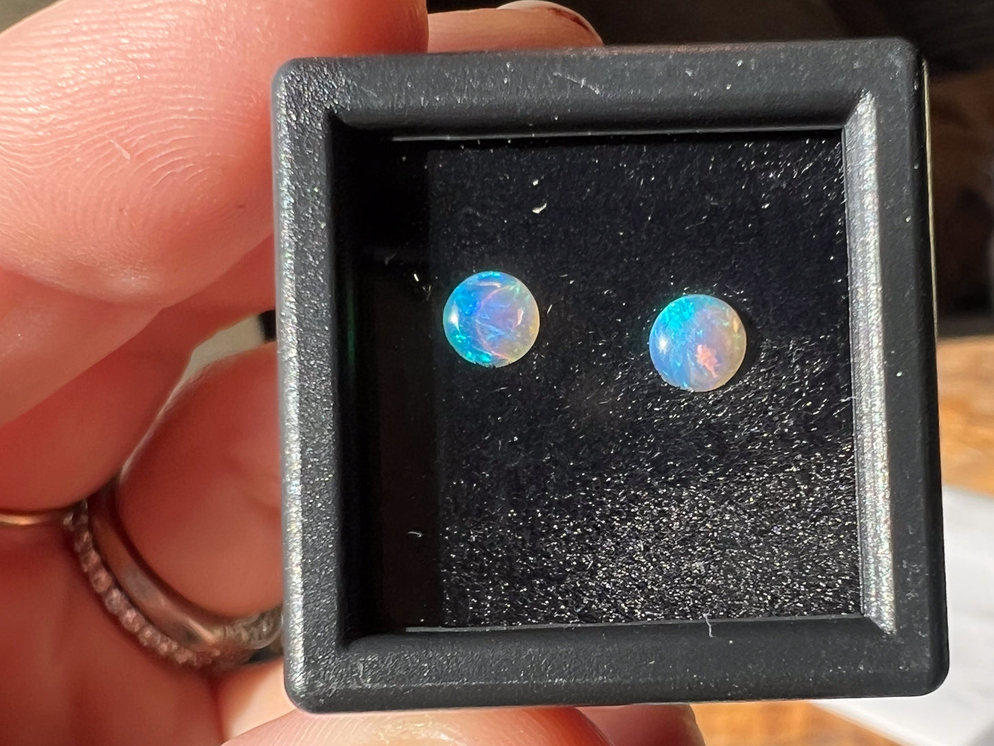 Lightning Ridge Crystal Opal — Flat Back Studs — Australian — One Pair Only