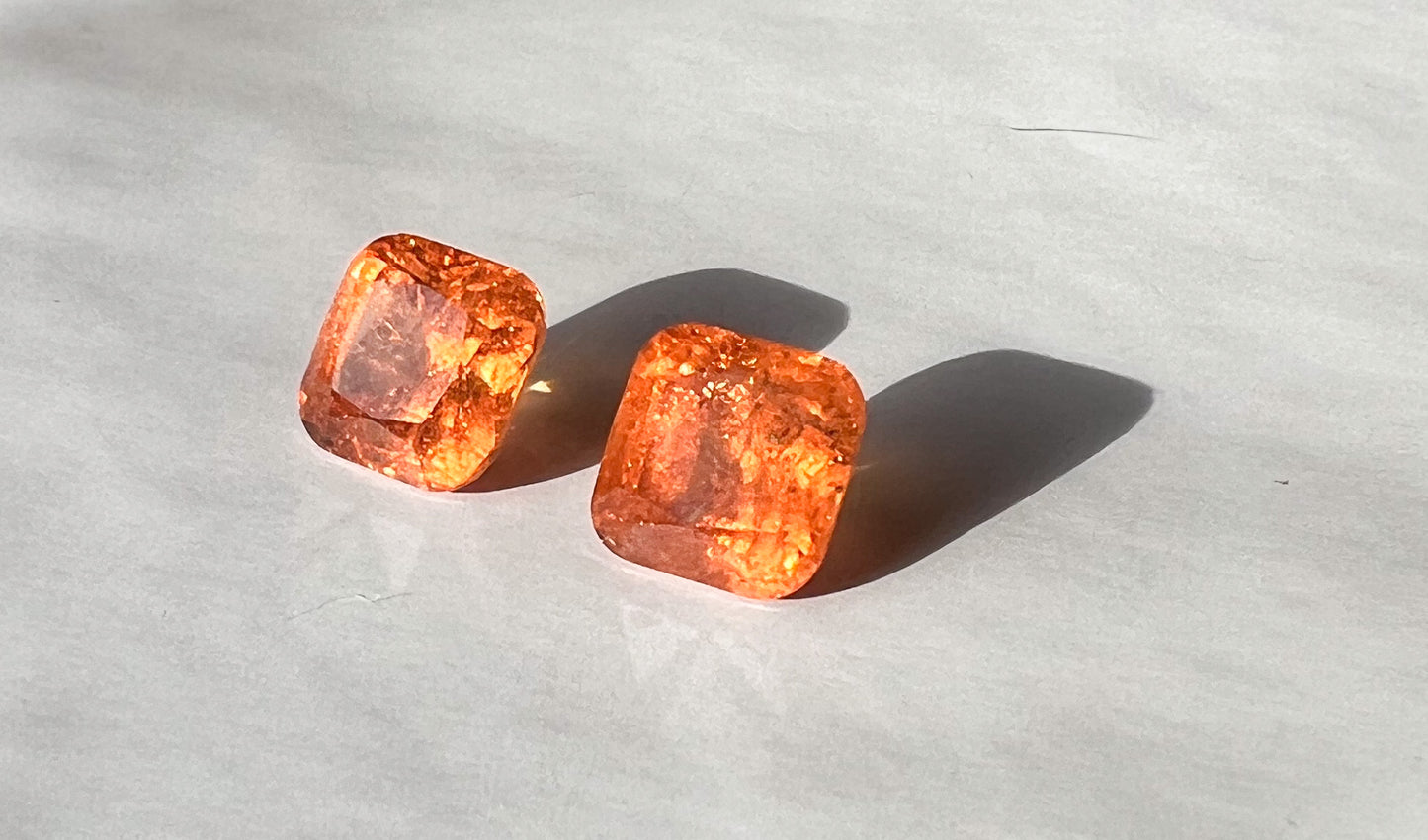 Fanta Spessartite Garnet Flat Back Stud Pair — Matched — Made to Order