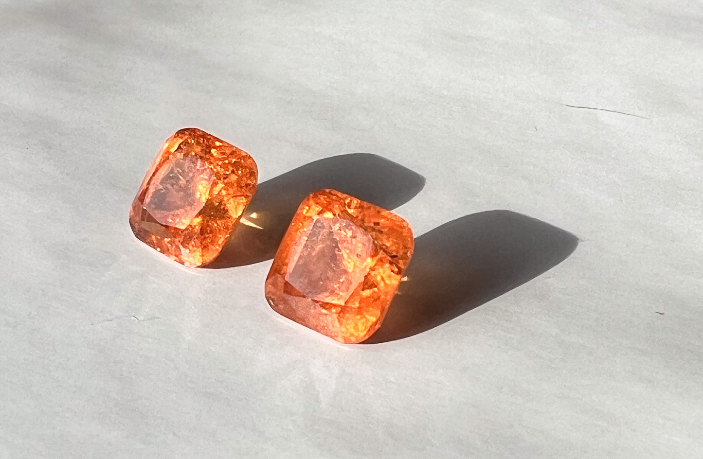 Fanta Spessartite Garnet Flat Back Stud Pair — Matched — Made to Order