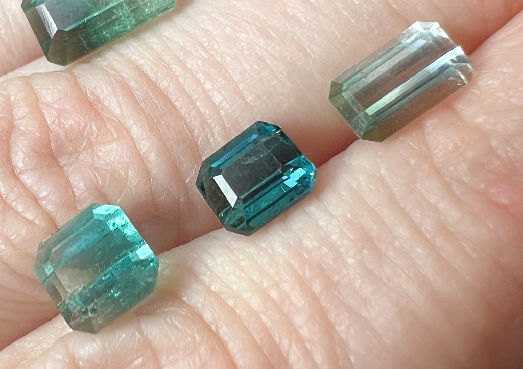 Teal & Green Afghan Tourmaline Flat Back Studs — Three Stone Options — Made to Order