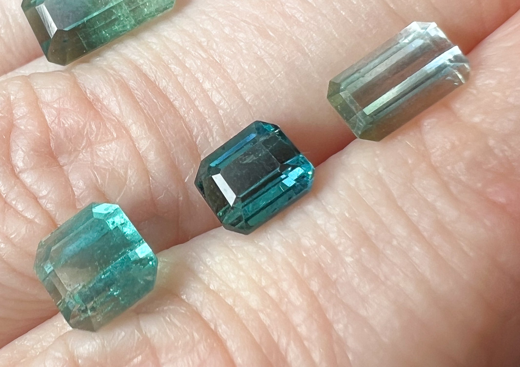 Teal & Green Afghan Tourmaline Flat Back Studs — Three Stone Options — Made to Order