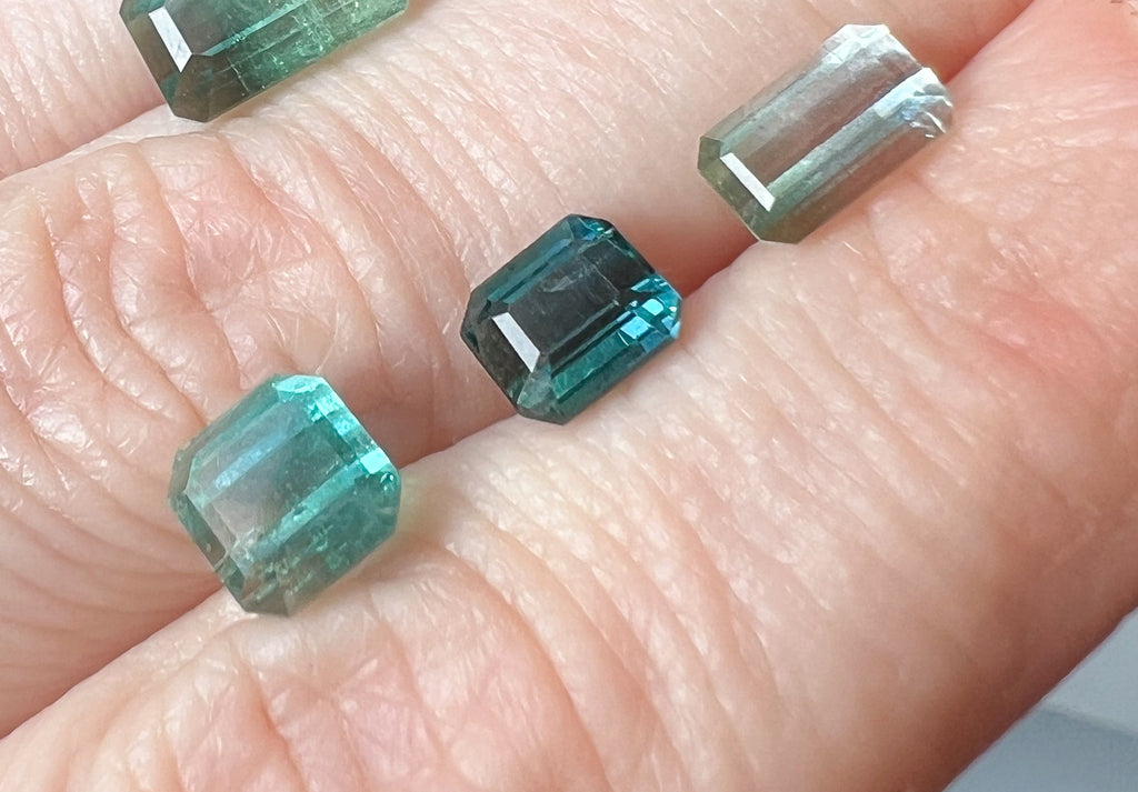 Teal & Green Afghan Tourmaline Flat Back Studs — Three Stone Options — Made to Order