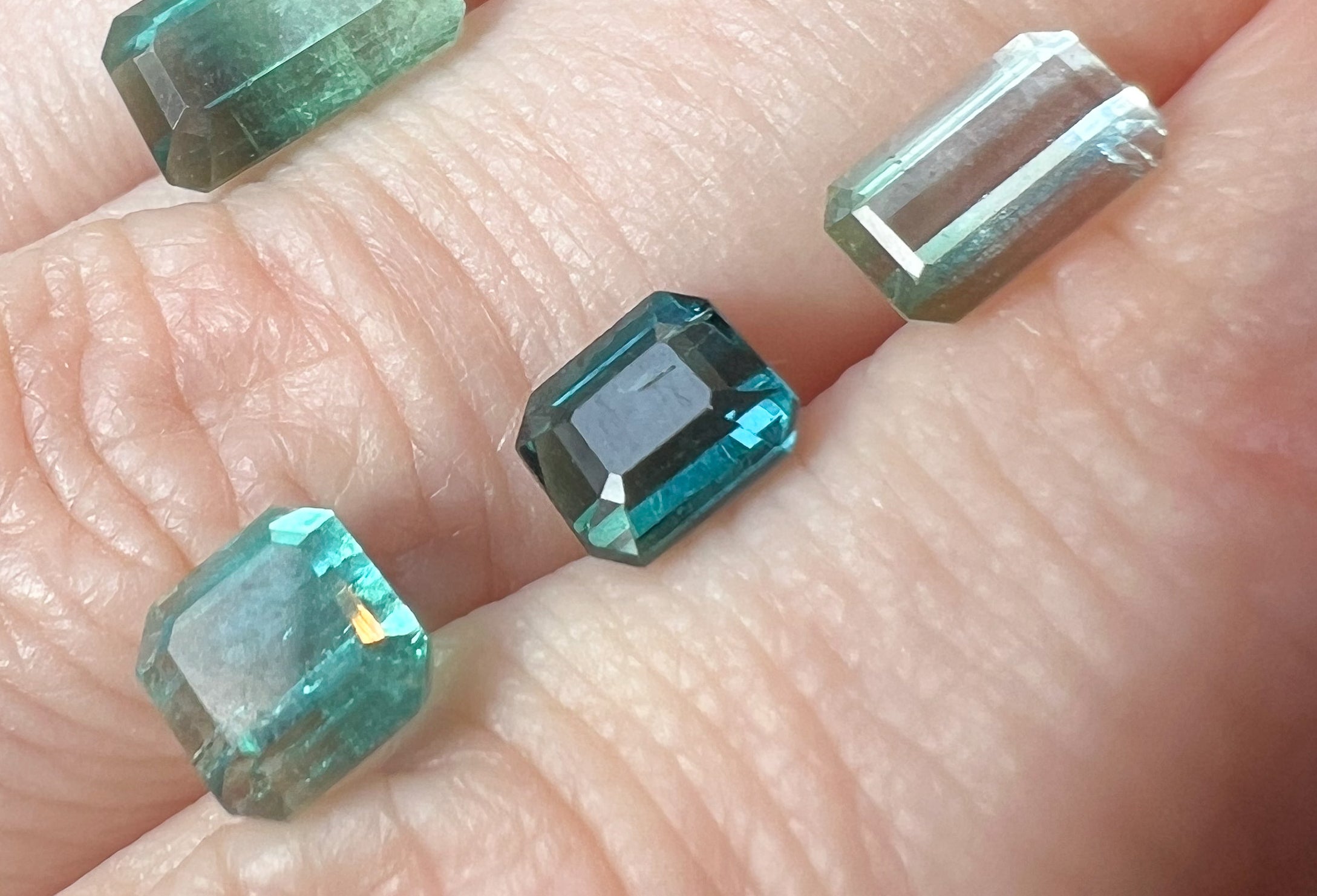 Teal & Green Afghan Tourmaline Flat Back Studs — Three Stone Options — Made to Order