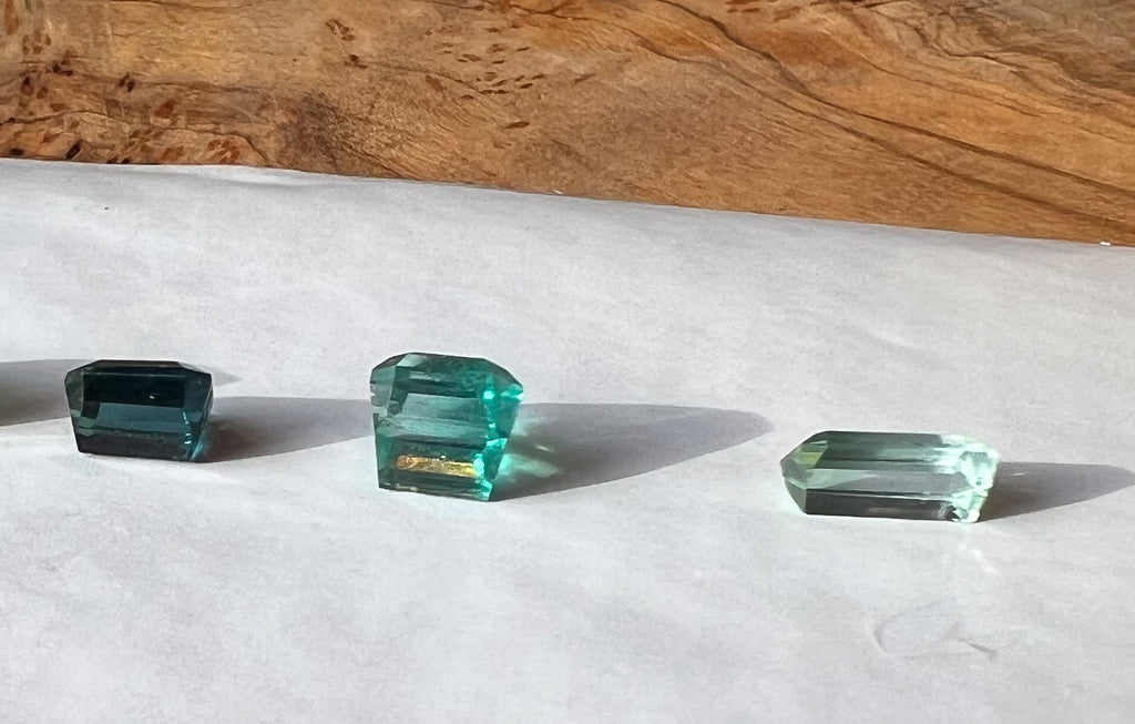 Teal & Green Afghan Tourmaline Flat Back Studs — Three Stone Options — Made to Order