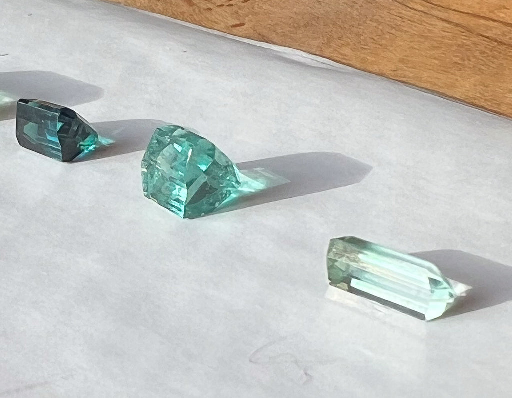 Teal & Green Afghan Tourmaline Flat Back Studs — Three Stone Options — Made to Order
