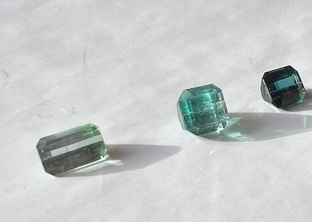 Teal & Green Afghan Tourmaline Flat Back Studs — Three Stone Options — Made to Order