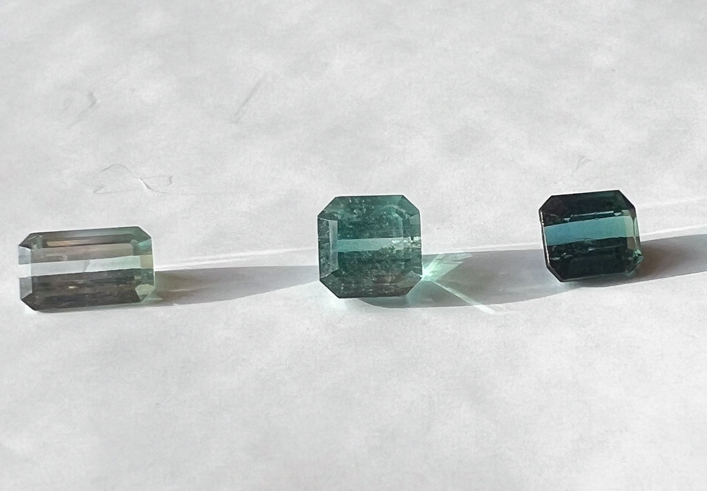 Teal & Green Afghan Tourmaline Flat Back Studs — Three Stone Options — Made to Order