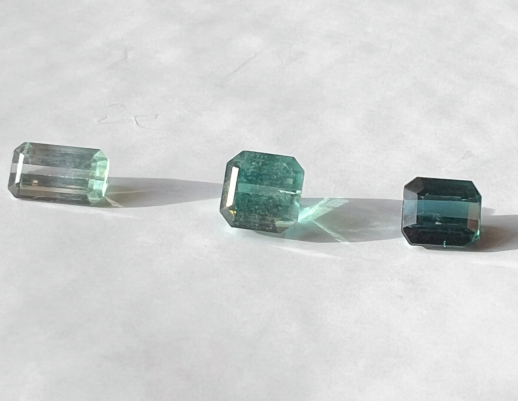 Teal & Green Afghan Tourmaline Flat Back Studs — Three Stone Options — Made to Order