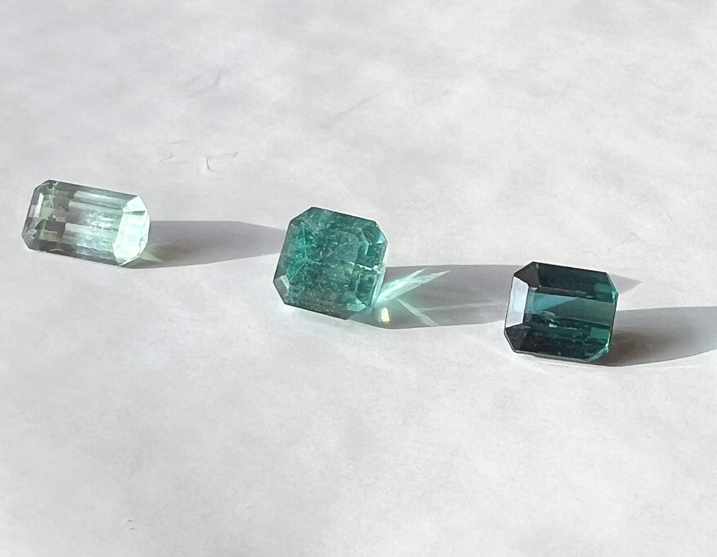 Teal & Green Afghan Tourmaline Flat Back Studs — Three Stone Options — Made to Order