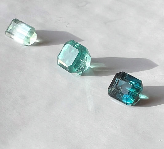Teal & Green Afghan Tourmaline Flat Back Studs — Three Stone Options — Made to Order