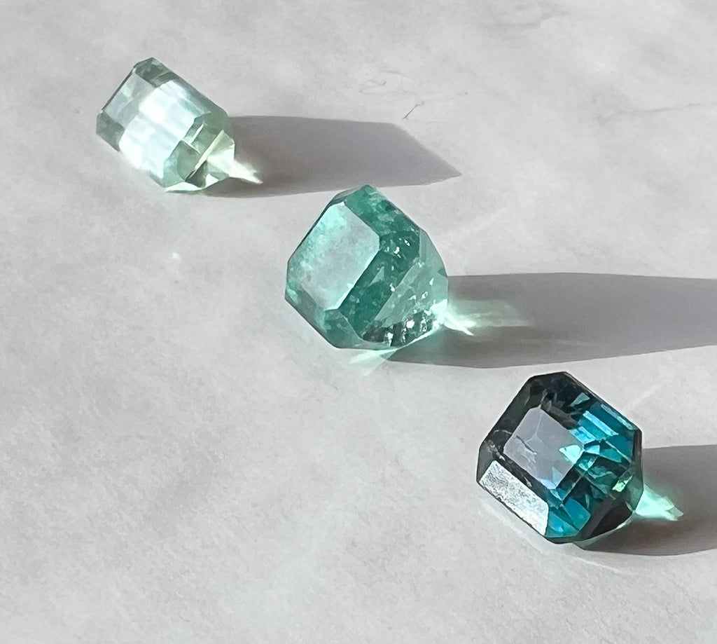 Teal & Green Afghan Tourmaline Flat Back Studs — Three Stone Options — Made to Order