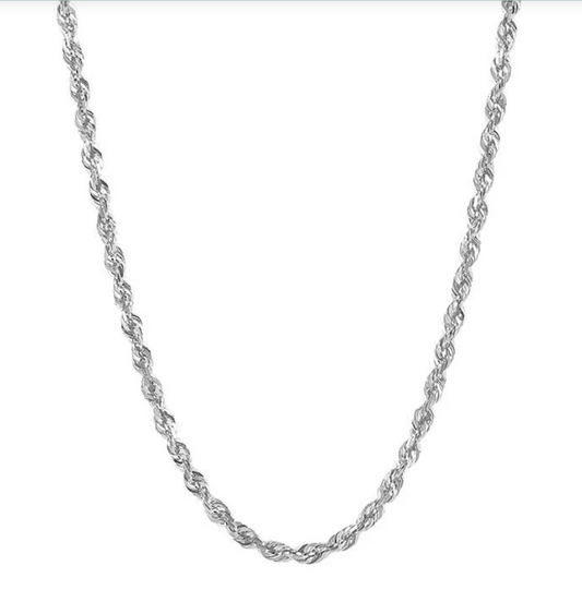 14k White Gold 1.6mm Solid Glitter Rope Chain — 18"