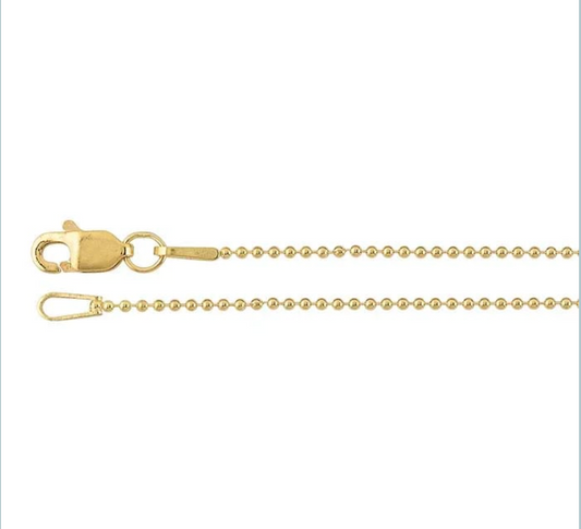 18k Yellow Gold 1mm Bead Chain — 18"