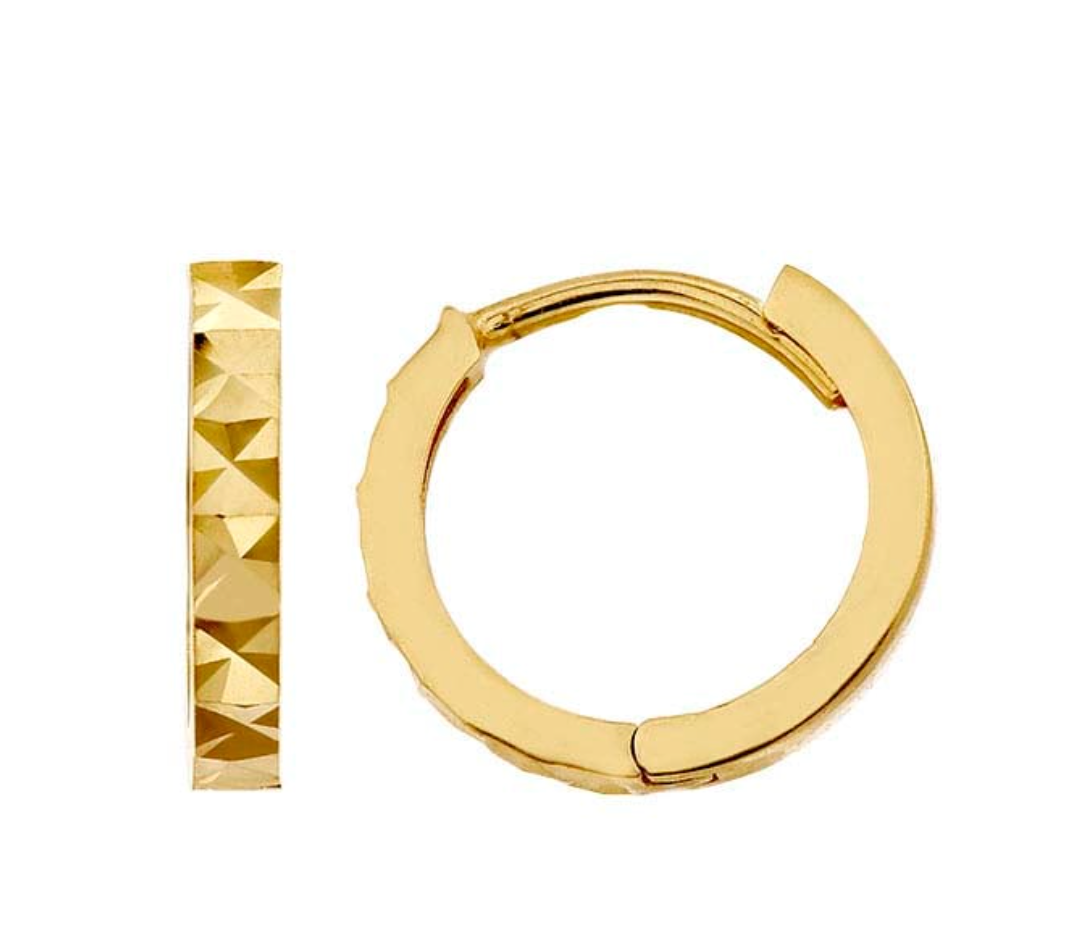 14k Yellow Gold Diamond-Cut Huggie Hoop Earrings