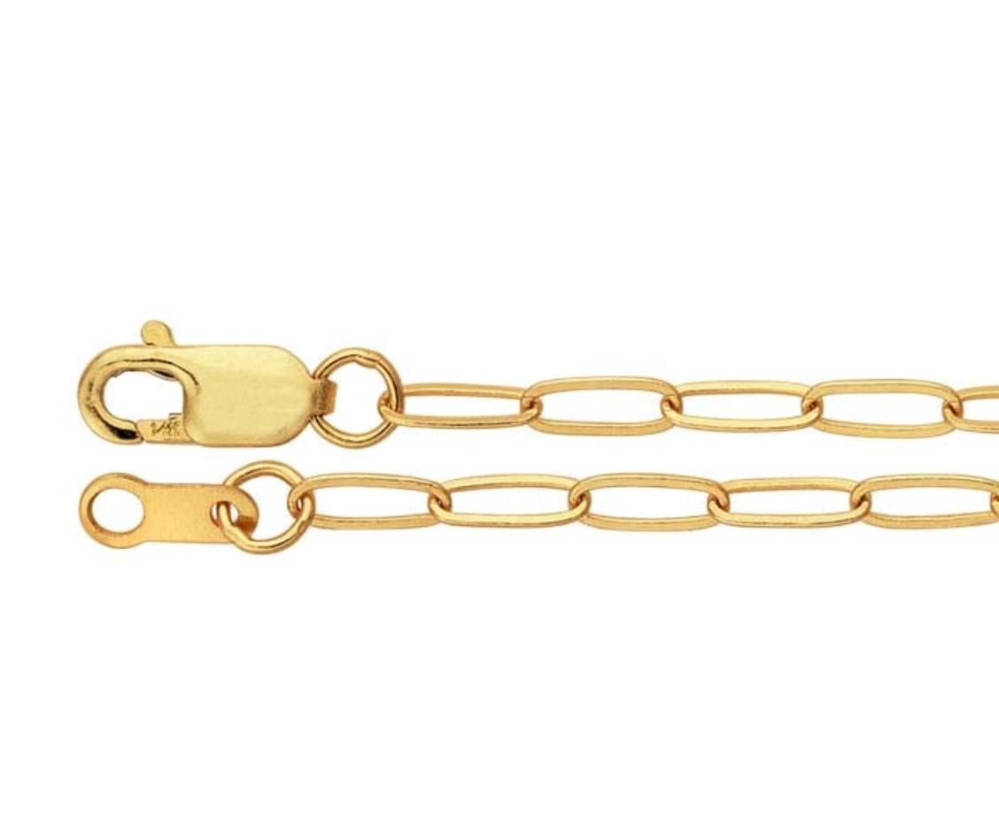14k Yellow Gold 2mm Flat Oval Cable Paperclip Chain — 18"