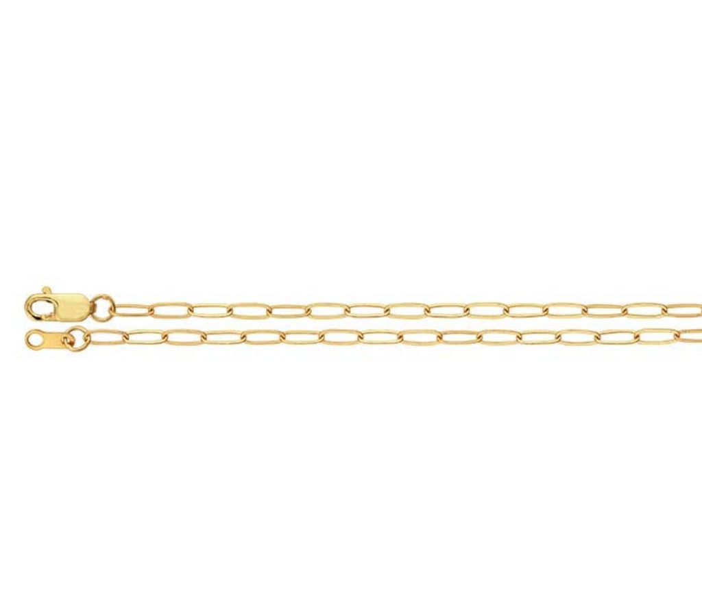 14k Yellow Gold 2mm Flat Oval Cable Paperclip Chain — 18"
