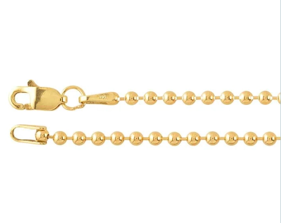14k Yellow Gold 2mm Bead Chain