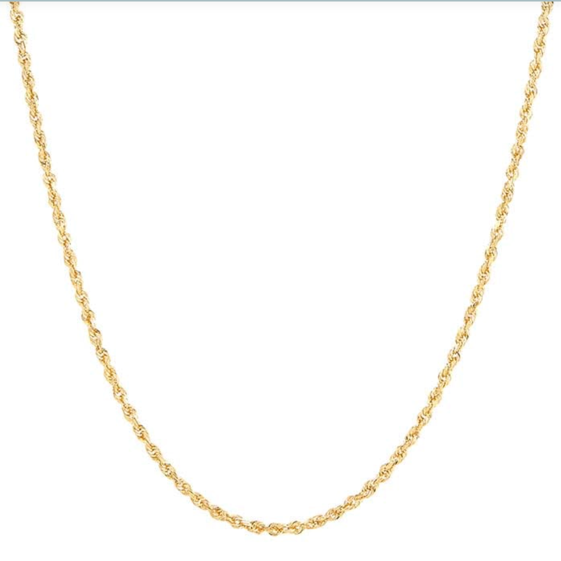 14k Yellow Gold 2mm Solid Glitter Rope Chain — 20"