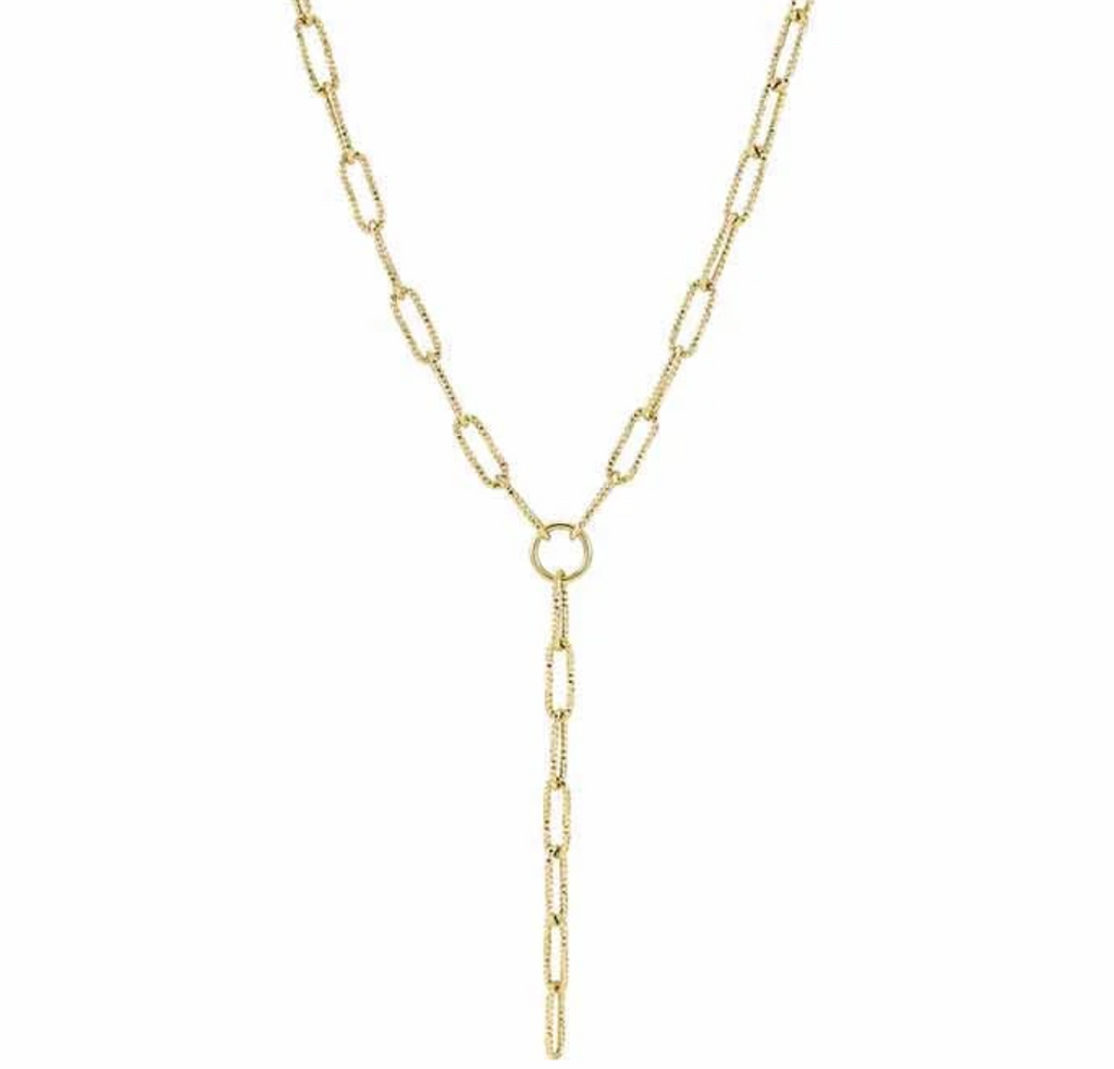 14k Yellow Gold 5.5mm Paperclip Chain Lariat Necklace