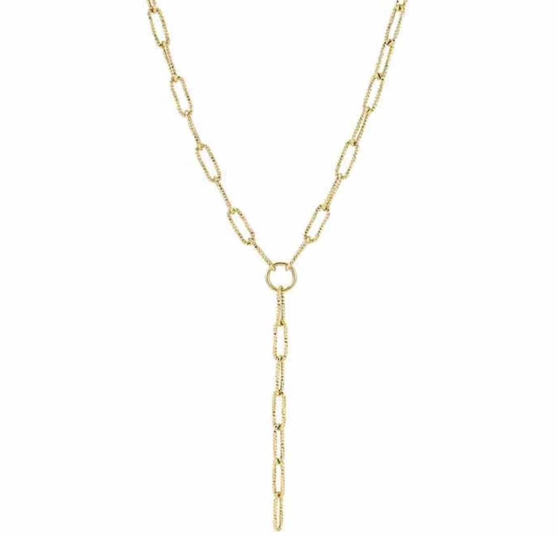 14k Yellow Gold 5.5mm Paperclip Chain Lariat Necklace
