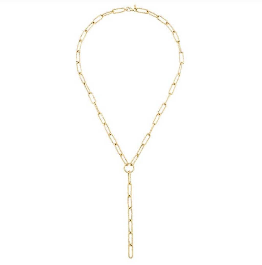 14k Yellow Gold 5.5mm Paperclip Chain Lariat Necklace