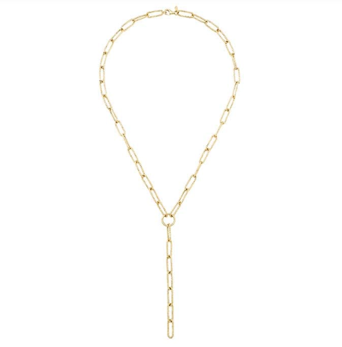14k Yellow Gold 5.5mm Paperclip Chain Lariat Necklace