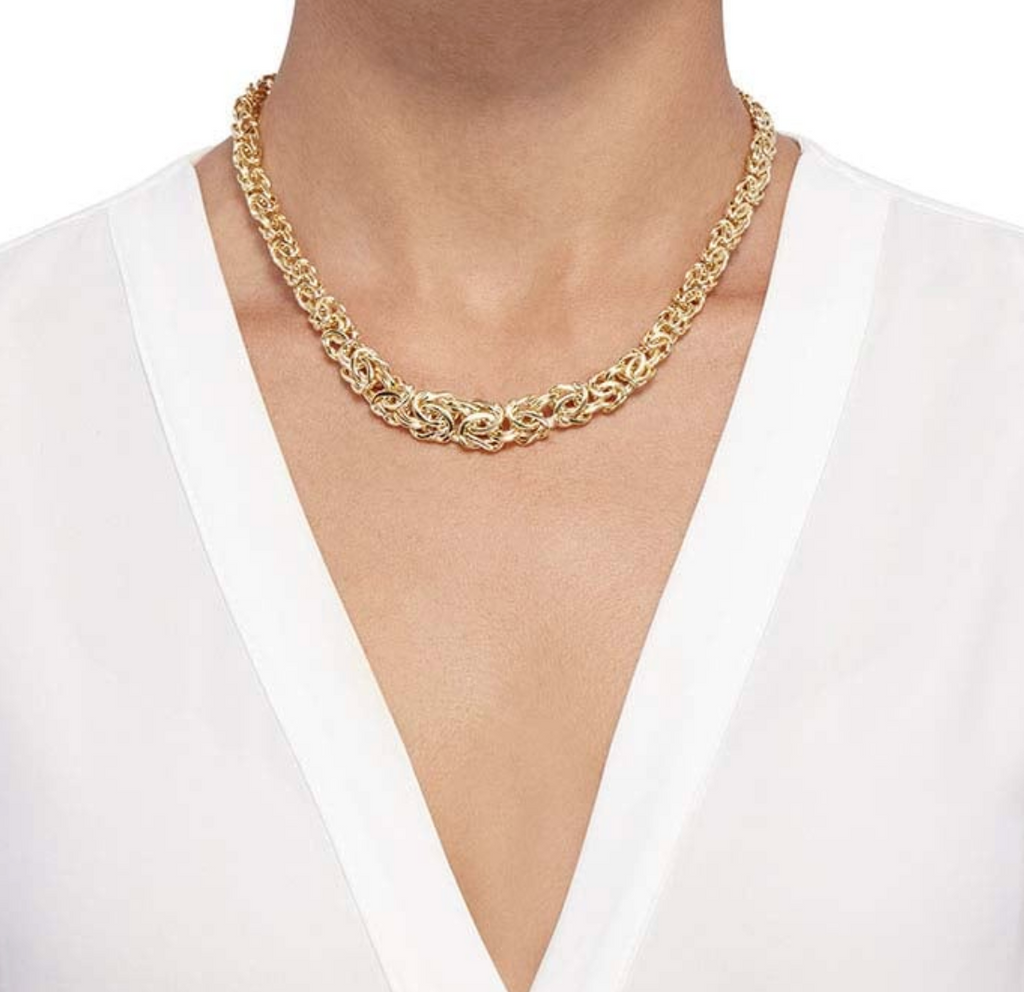 14k Yellow Gold Graduated Byzantine Chain Necklace