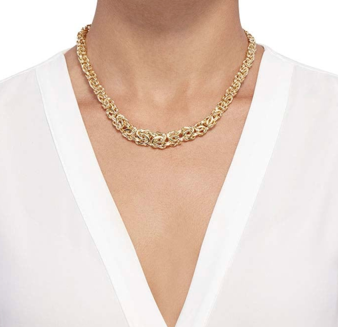 14k Yellow Gold Graduated Byzantine Chain Necklace