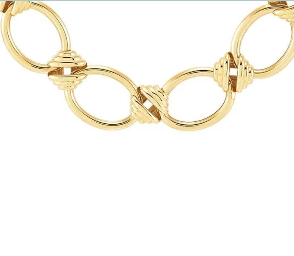 14k Yellow Gold Oval Link Station Necklace
