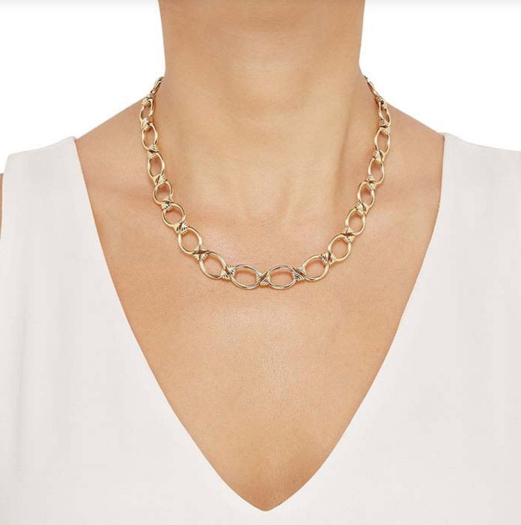 14k Yellow Gold Oval Link Station Necklace