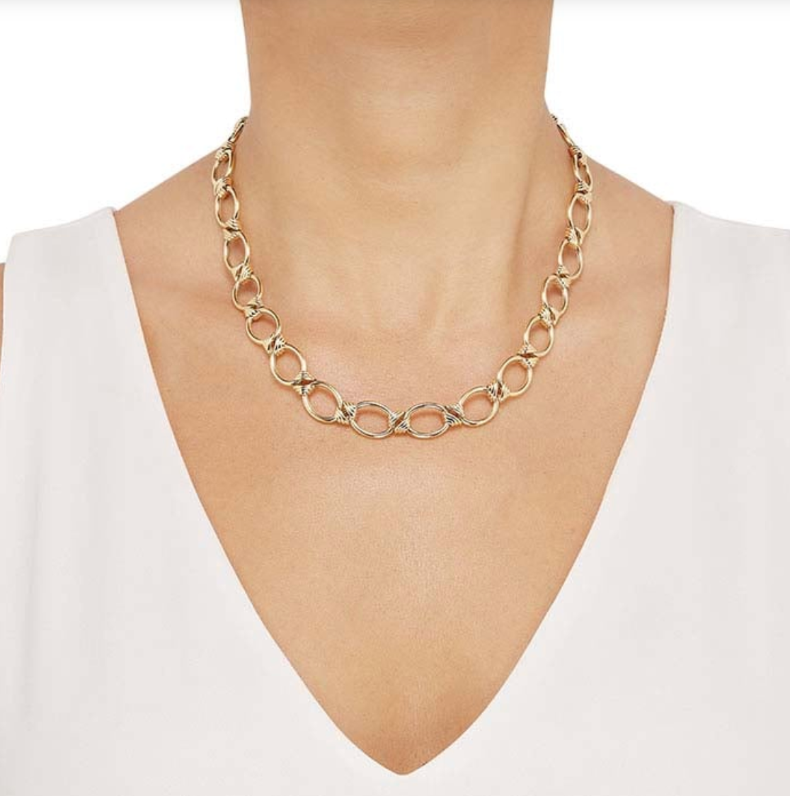 14k Yellow Gold Oval Link Station Necklace