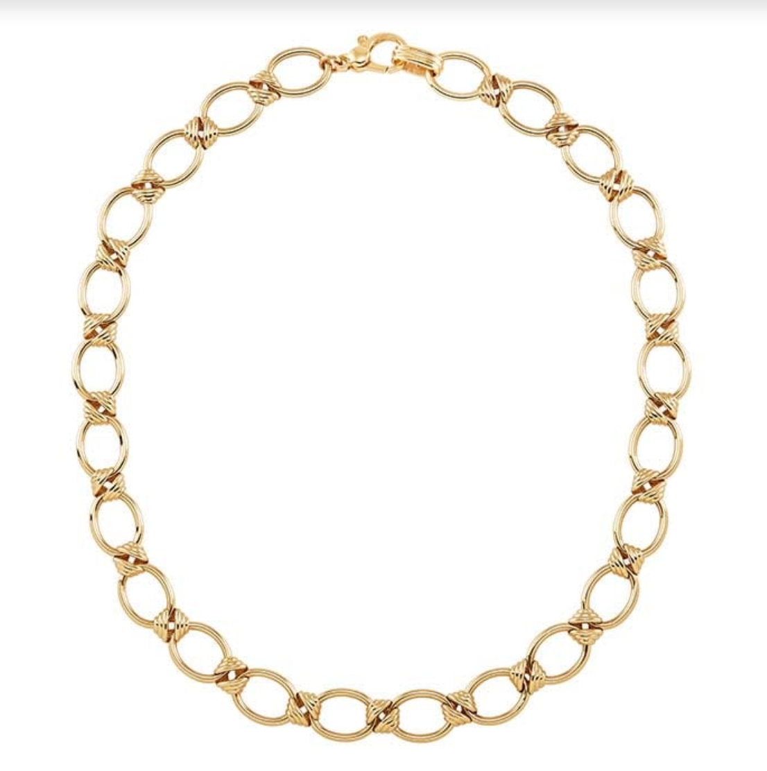 14k Yellow Gold Oval Link Station Necklace