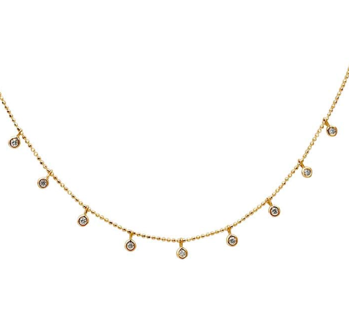 14k Yellow Gold Diamond-Set Bead Chain Necklace