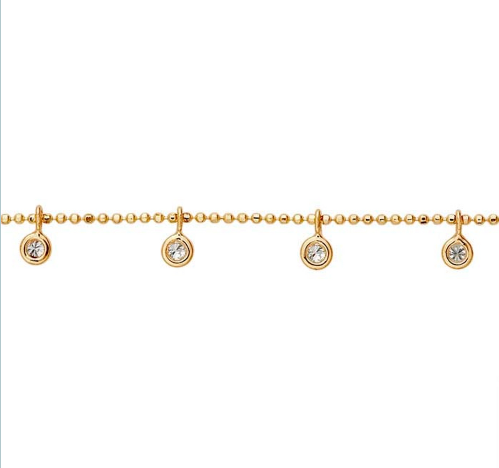 14k Yellow Gold Diamond-Set Bead Chain Necklace