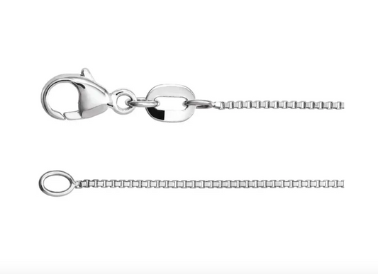 Rhodium Plated Sterling Silver 0.8mm Diamond-cut Box Chain — 18"