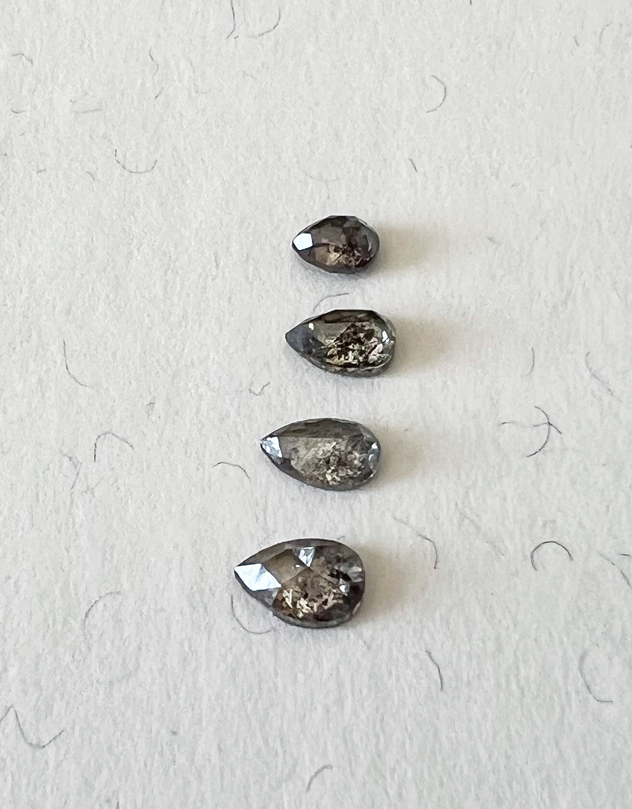 Salt & Pepper Rose Cut Pear Diamond Flat Back Stud — Single — Made to Order
