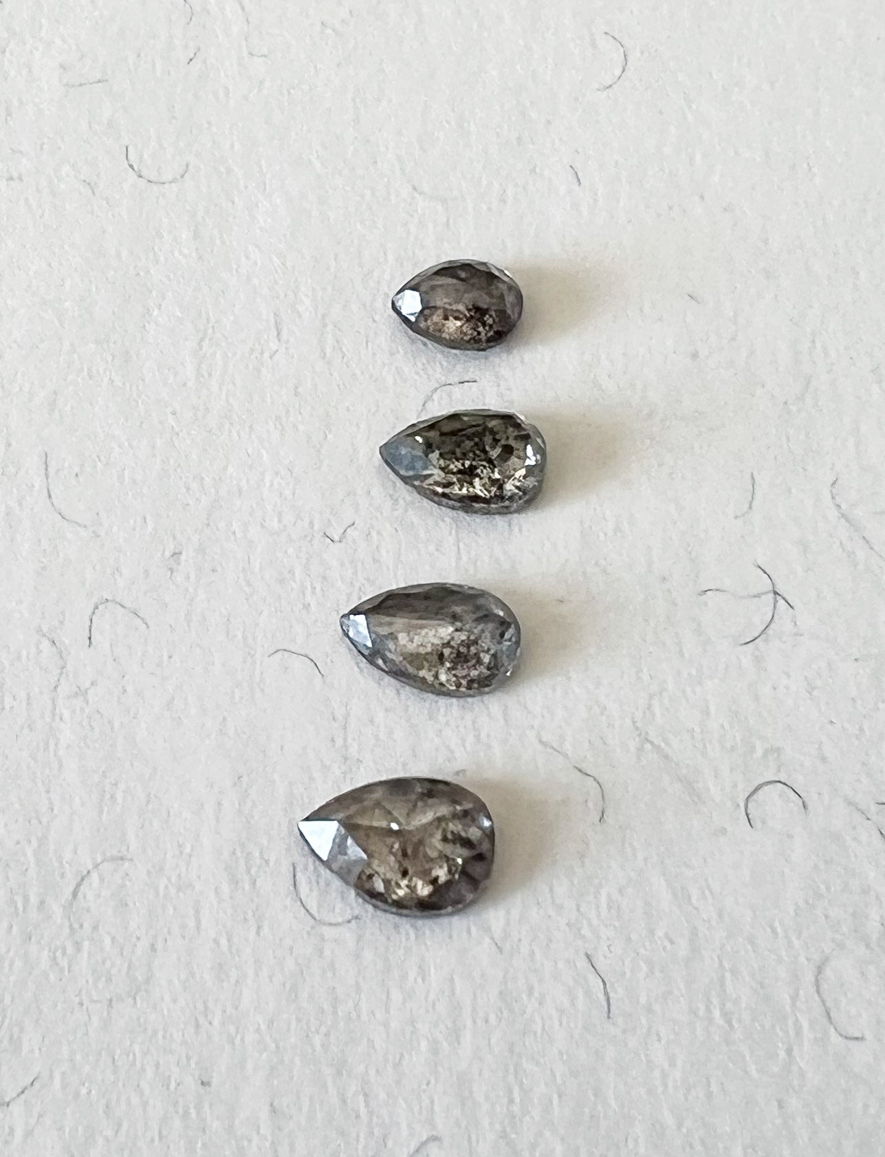 Salt & Pepper Rose Cut Pear Diamond Flat Back Stud — Single — Made to Order