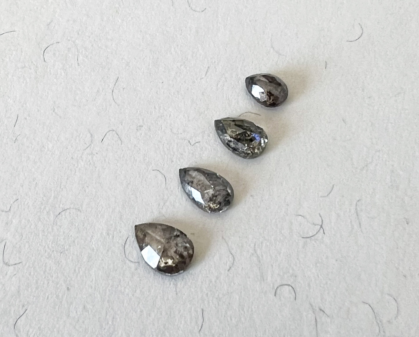 Salt & Pepper Rose Cut Pear Diamond Flat Back Stud — Single — Made to Order