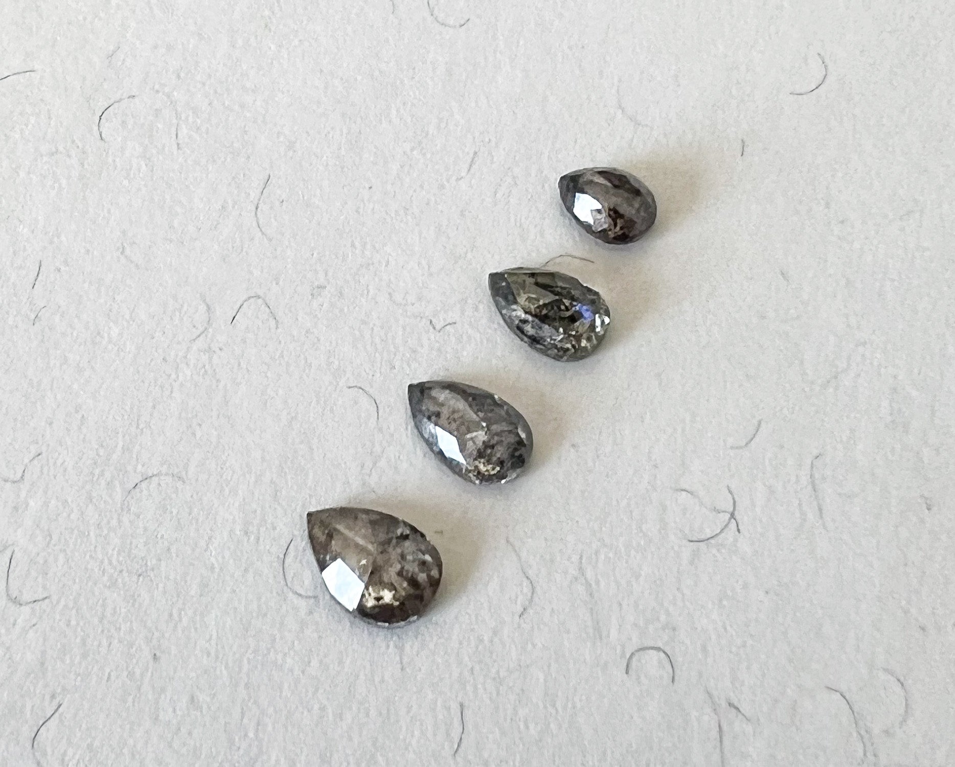 Salt & Pepper Rose Cut Pear Diamond Flat Back Stud — Single — Made to Order