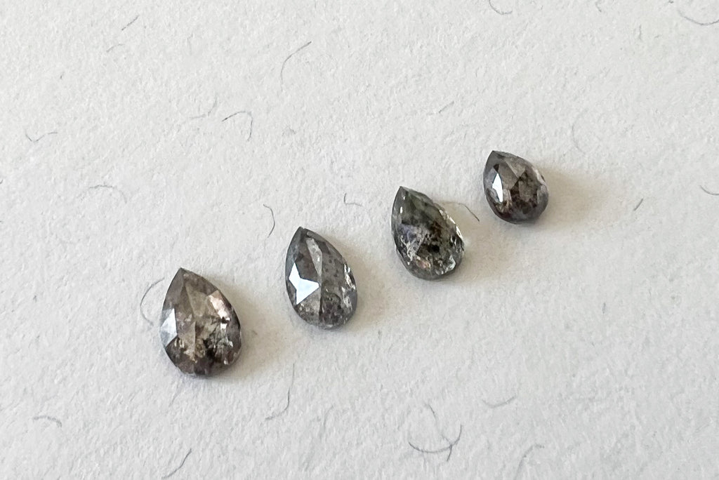 Salt & Pepper Rose Cut Pear Diamond Flat Back Stud — Single — Made to Order