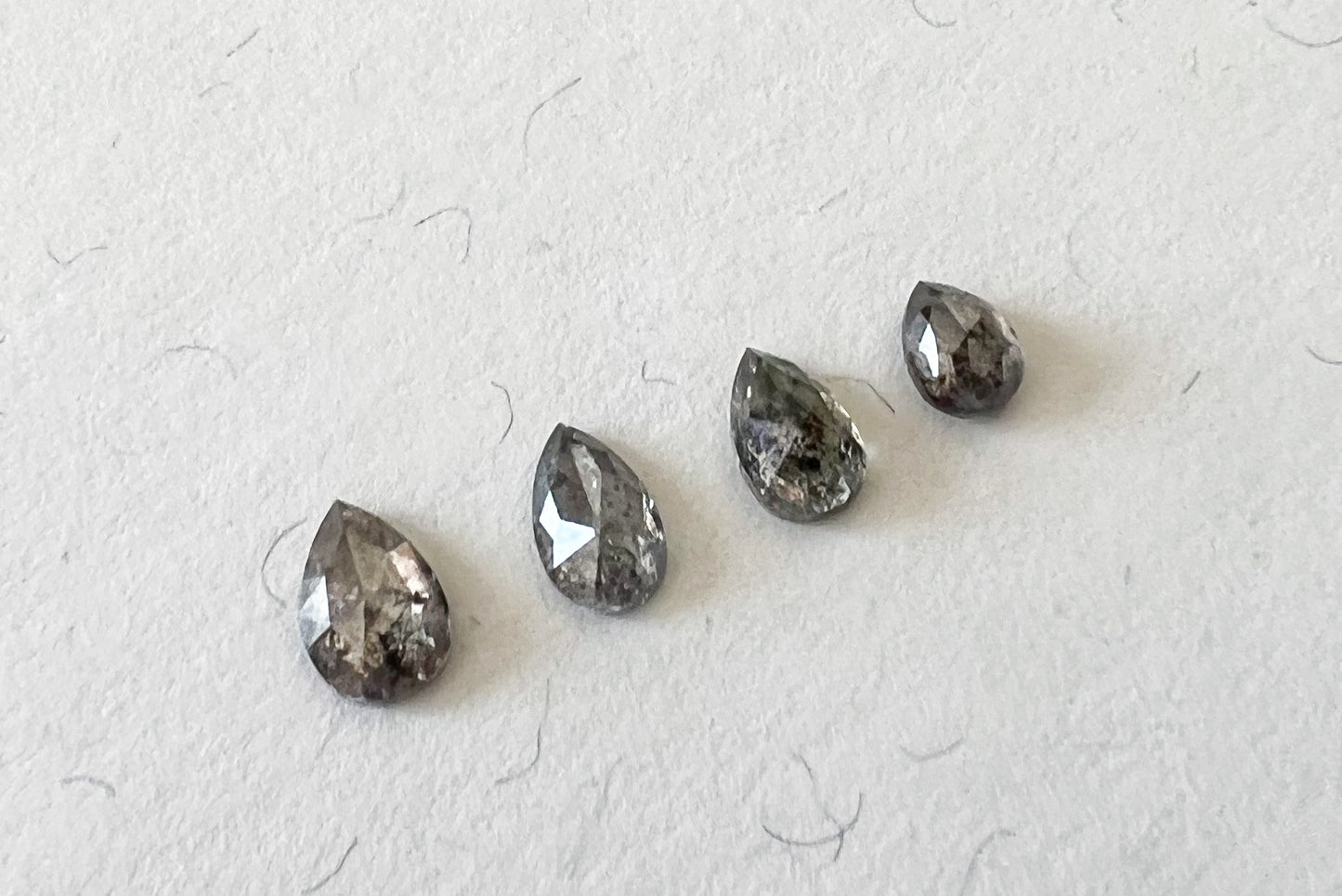 Salt & Pepper Rose Cut Pear Diamond Flat Back Stud — Single — Made to Order