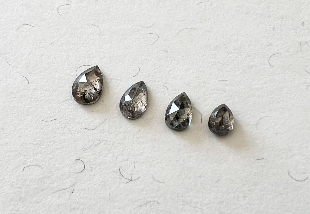 Salt & Pepper Rose Cut Pear Diamond Flat Back Stud — Single — Made to Order