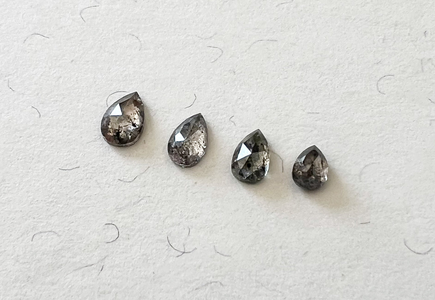 Salt & Pepper Rose Cut Pear Diamond Flat Back Stud — Single — Made to Order