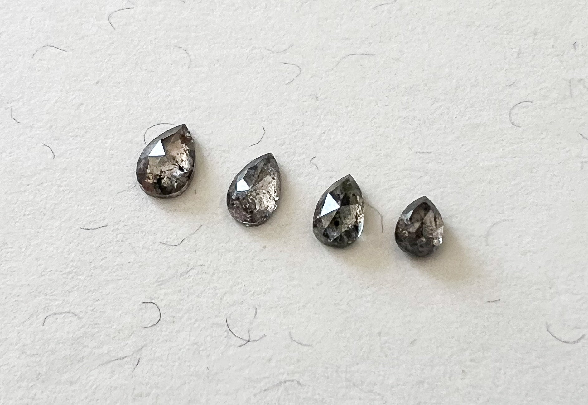 Salt & Pepper Rose Cut Pear Diamond Flat Back Stud — Single — Made to Order