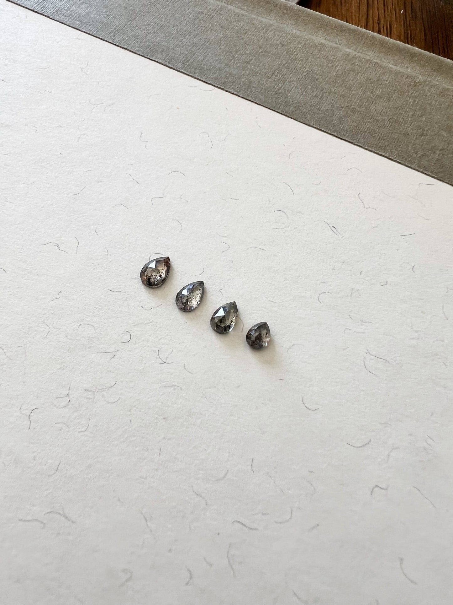 Salt & Pepper Rose Cut Pear Diamond Flat Back Stud — Single — Made to Order