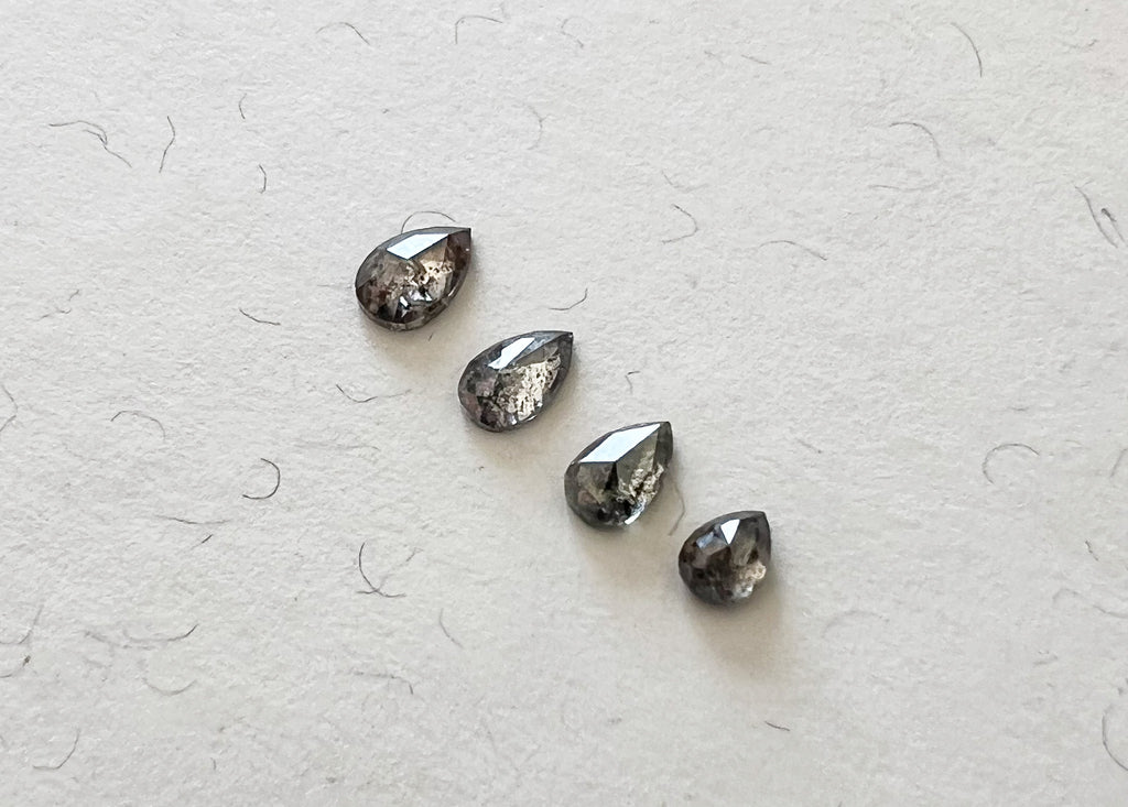 Salt & Pepper Rose Cut Pear Diamond Flat Back Stud — Single — Made to Order
