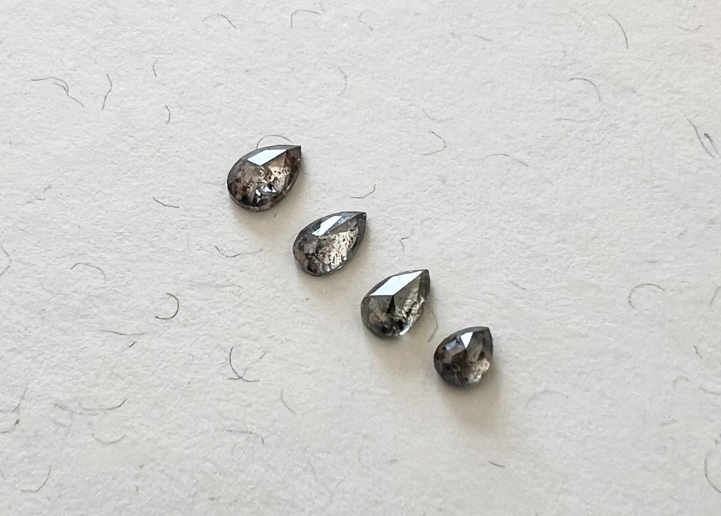 Salt & Pepper Rose Cut Pear Diamond Flat Back Stud — Single — Made to Order