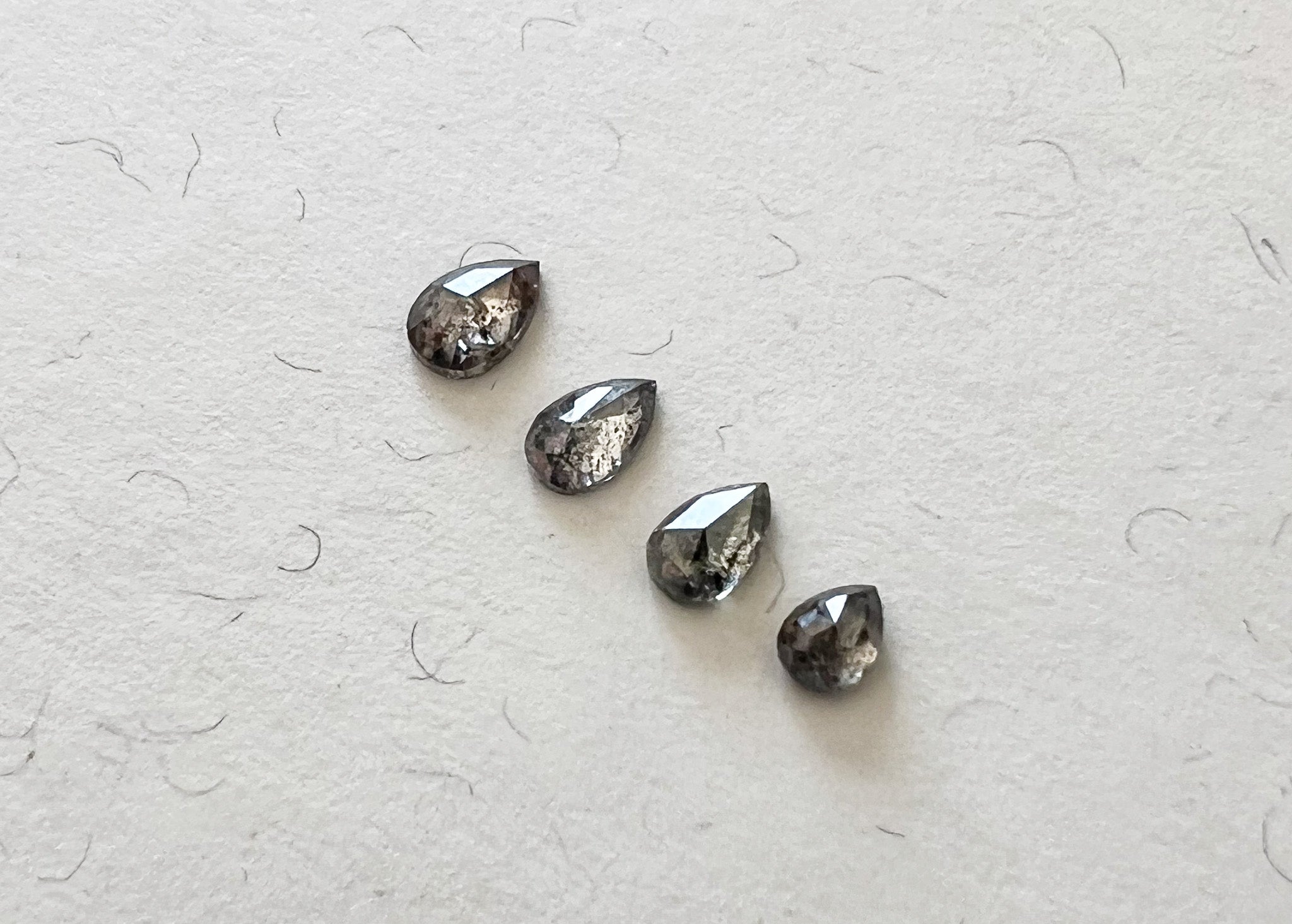 Salt & Pepper Rose Cut Pear Diamond Flat Back Stud — Single — Made to Order