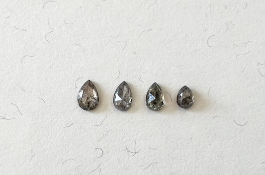 Salt & Pepper Rose Cut Pear Diamond Flat Back Stud — Single — Made to Order